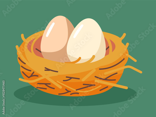 Bird nest with eggs vector illustration