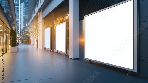 Mockup of blank poster displayed in busy public space, subway station, gallery, community center, exhibition hall. Empty white billboard template