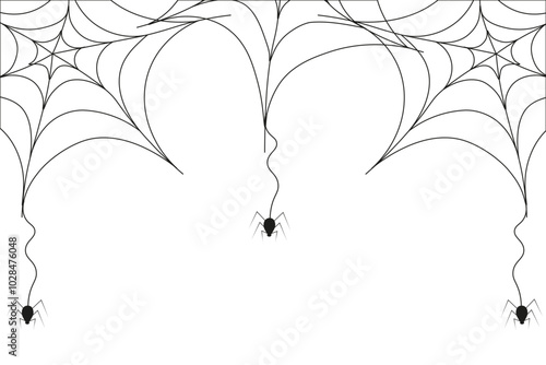 Halloween Frame isolated transparent background. Spider web and black simple Spiders. Vector Halloween Frame template design can used web discord banner. EPS 10