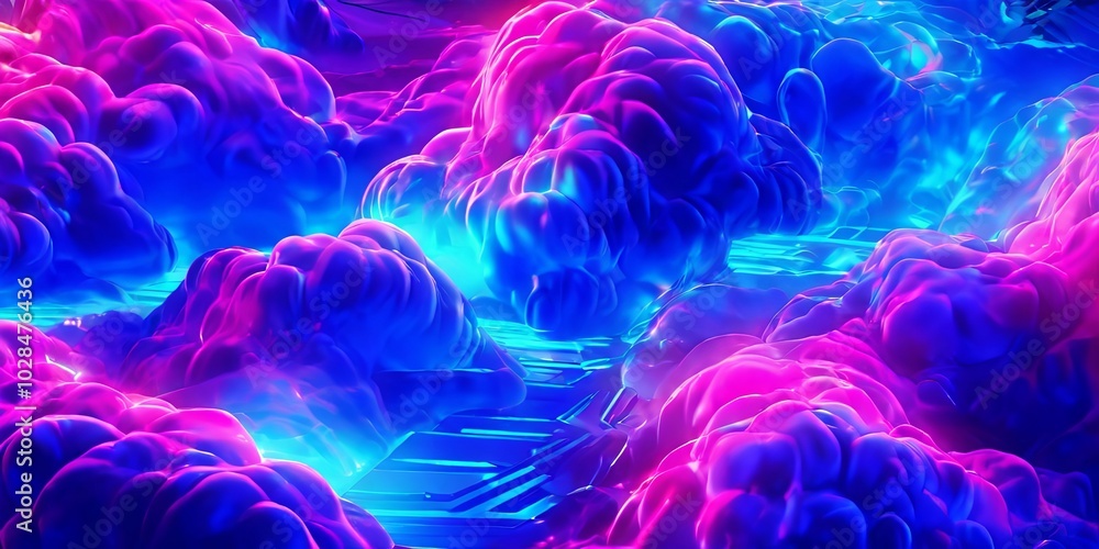 Obraz premium A colorful, abstract image of a sky filled with clouds and a river