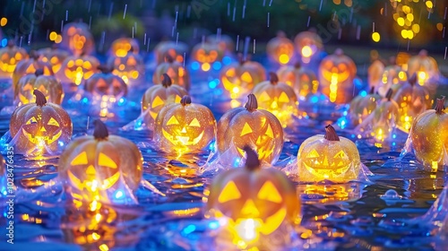 Wallpaper Mural Large group of pumpkins floating in water, Halloween theme Torontodigital.ca