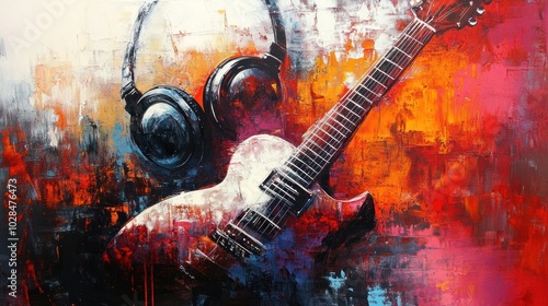 Abstract Painting of a Guitar and Headphones