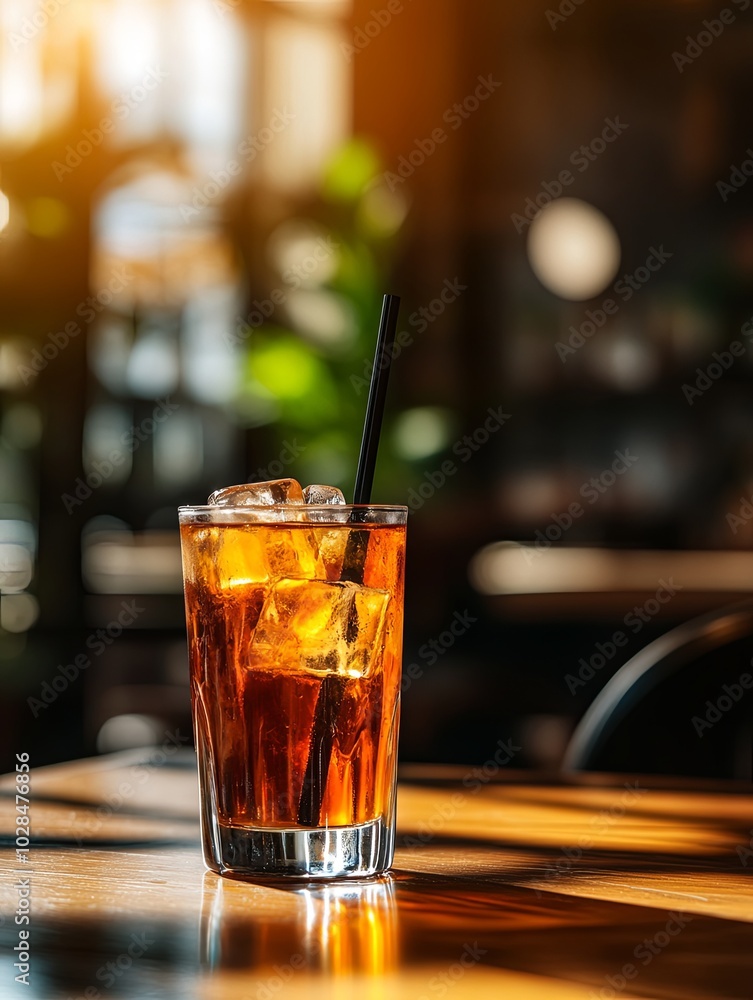 Refreshing iced tea in a sunlit café setting Refreshing iced tea in a sunlit café setting