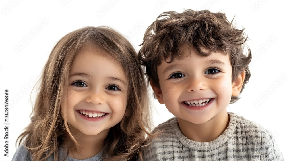 Smiling little girl and boy isolated on white background. Smiling little girl and boy isolated on white background.