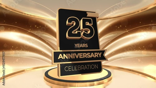 25 years, 25th anniversary logo loop, looped video background, backdrop in 3D Gold 