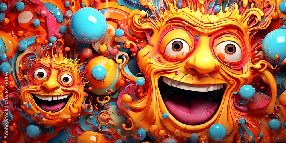 A colorful cartoon face with a big smile and a mouth full of teeth A colorful cartoon face with a big smile and a mouth full of teeth
