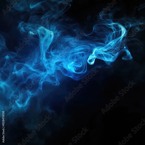 Blue Smoke Art, Swirling Blue Smoke, Abstract Smoke Patterns, Dark Background Design, Fantasy Art