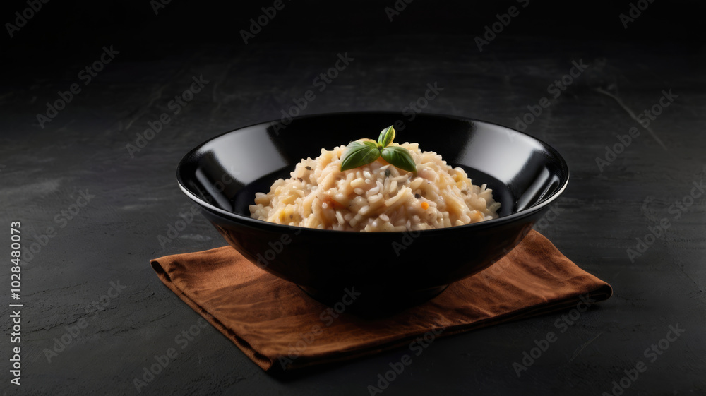 Italian creamy Risotto dish served with blank space for modern presentation Italian creamy Risotto dish served with blank space for modern presentation