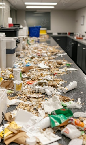 Kitchen counter covered in food waste.