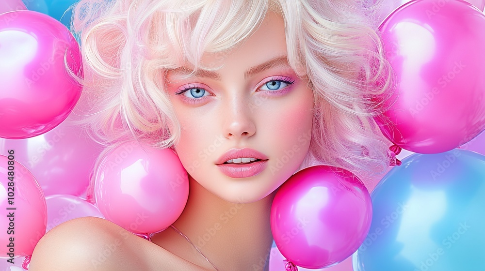 Obraz premium woman with balloons,generated ai