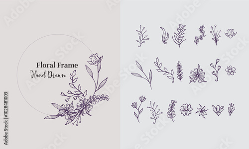 Set of botanical design elegant calligraphic elements, Hand drawn floral frame & Wedding wildflowers for invitation save the date card Etc. . Botanical all layout vector illustration