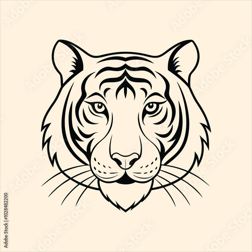 Tiger head vector  illustration line art photo