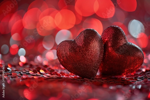 red hearts on a red background