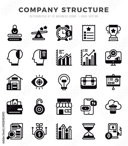 Set of Company Structure Icons. Simple line art style icons pack.