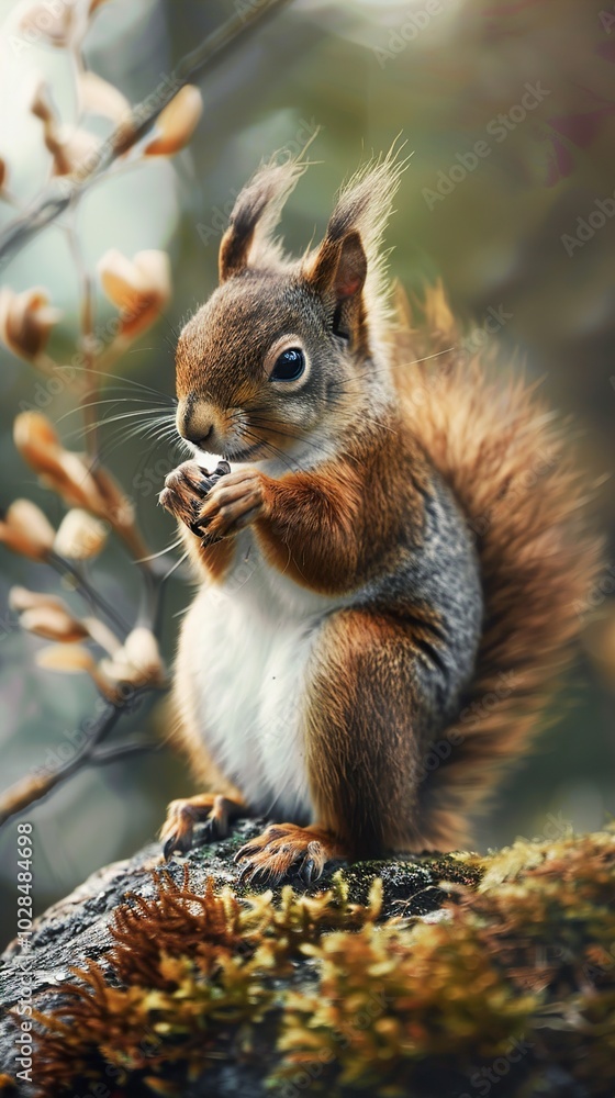 Red Squirrel Eating a Nut in the Forest Red Squirrel Eating a Nut in the Forest