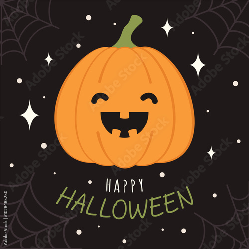 happy halloween card with cute pumpkin