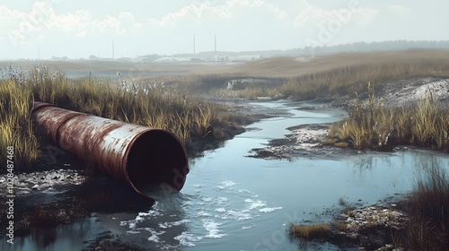 Rusted Pipe Discharging Pollution into a Stream photo