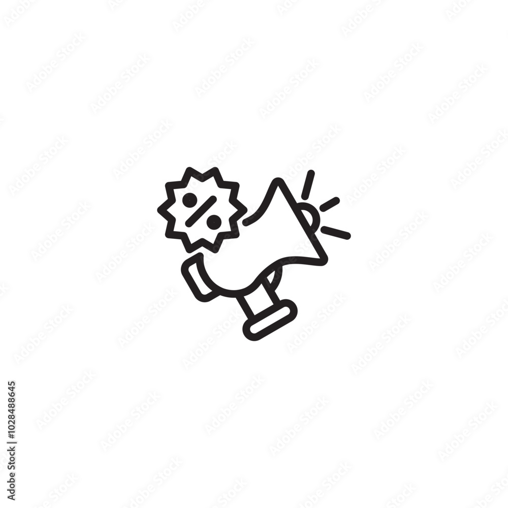 A megaphone with a percent sign, signaling a discount offer. A megaphone broadcasting a message about a sale or special offer. Editable icon. A megaphone with a percent sign, signaling a discount offer. A megaphone broadcasting a message about a sale or special offer. Editable icon.