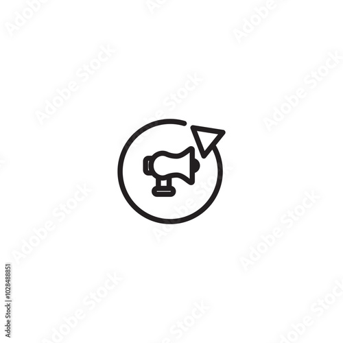 A megaphone within a circular loop, suggesting a message that is repeated or regularly broadcast. Editable icon.