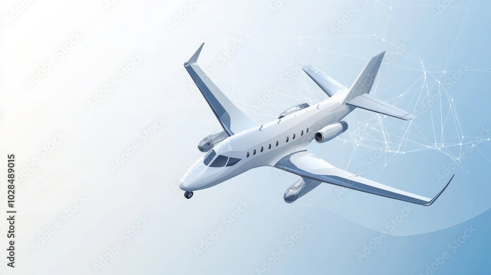 A sleek, modern airplane soaring through the sky, symbolizing luxury travel and advanced aviation technology. A sleek, modern airplane soaring through the sky, symbolizing luxury travel and advanced aviation technology.