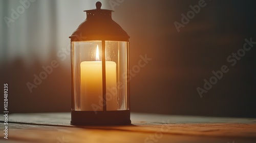 Soft light filters through a vintage lantern as a candle melts, creating a warm, cozy ambiance.