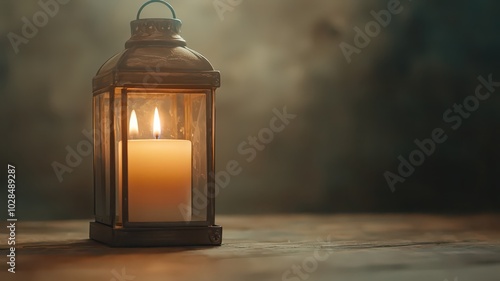 Soft light filters through a vintage lantern as a candle melts, creating a warm, cozy ambiance.