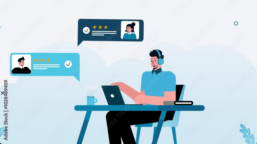 Data analysis cartoon animation man using a laptop, data analyzing specialist background
Data analysis cartoon animation man using a laptop, data analyzing specialist background