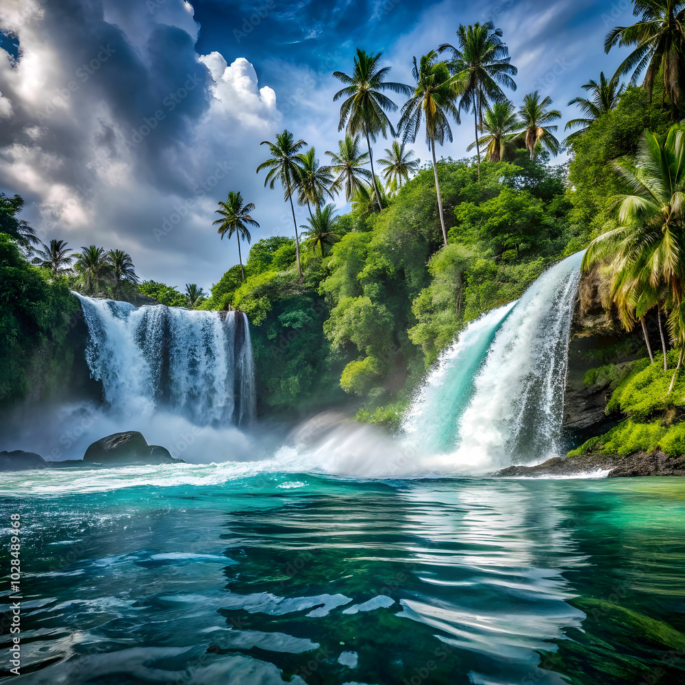 Fototapeta premium tin side view of the huge breaking wave of the sea