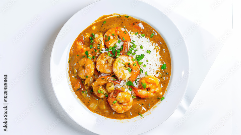 Delicious shrimp dish served with rice, featuring rich, flavorful sauce and garnished with fresh herbs. Perfect for seafood lovers! Delicious shrimp dish served with rice, featuring rich, flavorful sauce and garnished with fresh herbs. Perfect for seafood lovers!