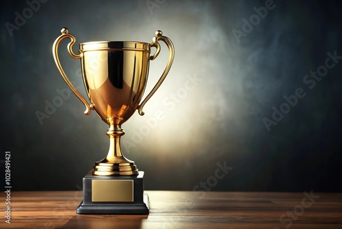 Gold trophy with black base isolated on white background