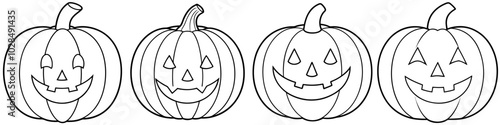 line art vector illustration collection of pumpkin jack o lantern . isolate on a white background. SVG and PNG
