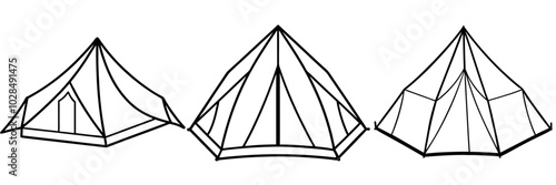 line art vector illustration collection of tent . isolate on a white background. SVG and PNG
