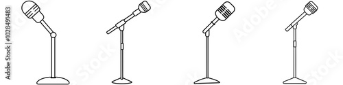 line art vector illustration collection of microphone stand . isolate on a white background. SVG and PNG
