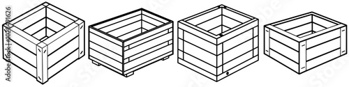 line art vector illustration collection of wooden crate . isolate on a white background. SVG and PNG
