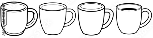 line art vector illustration collection of coffee mug . isolate on a white background. SVG and PNG

