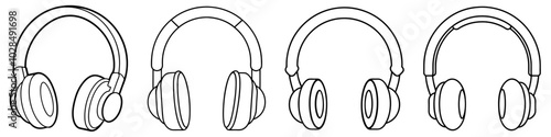 line art vector illustration collection of headphones . isolate on a white background. SVG and PNG
