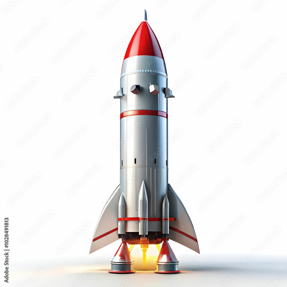 view of futuristic space rocket on white background view of futuristic space rocket on white background