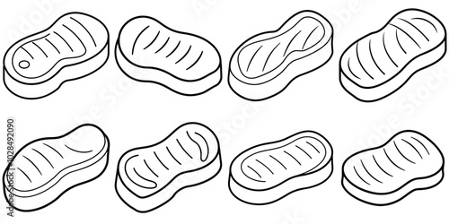 line art vector illustration collection of steak . isolate on a white background. SVG and PNG
