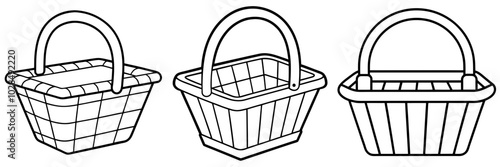 line art vector illustration collection of picnic basket . isolate on a white background. SVG and PNG
