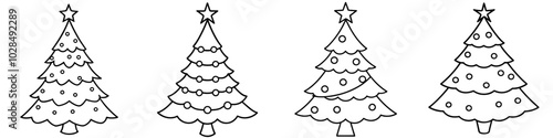 line art vector illustration collection of christmas tree . isolate on a white background. SVG and PNG
