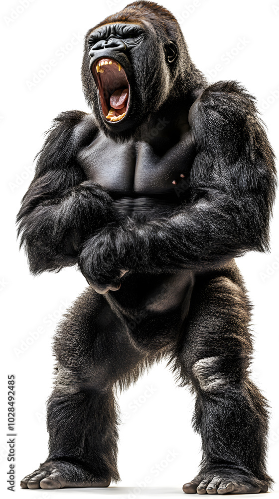 Strong gorilla roaring and standing isolated on white background Strong gorilla roaring and standing isolated on white background
