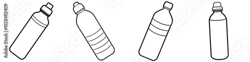 line art vector illustration collection of water bottle . isolate on a white background. SVG and PNG
