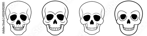 line art vector illustration collection of skull . isolate on a white background. SVG and PNG
