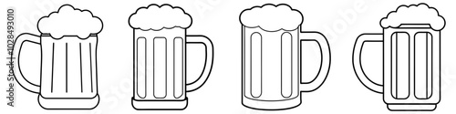 line art vector illustration collection of beer mug . isolate on a white background. SVG and PNG
