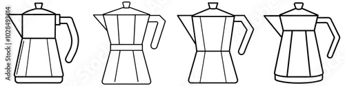 line art vector illustration collection of coffee pot . isolate on a white background. SVG and PNG
