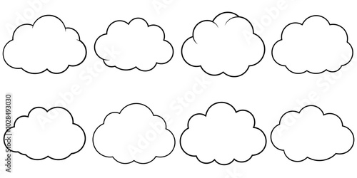 line art vector illustration collection of cloud . isolate on a white background. SVG and PNG

