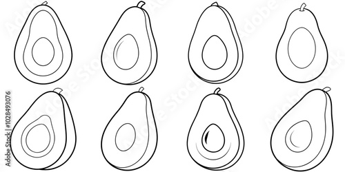 line art vector illustration collection of avocado . isolate on a white background. SVG and PNG
