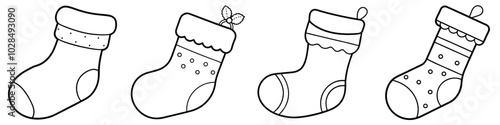 line art vector illustration collection of christmas stocking . isolate on a white background. SVG and PNG
