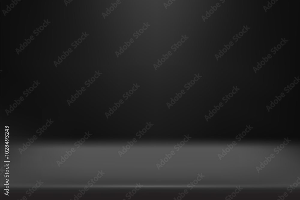 Limbo black background. Abstract dark gradient backdrop. Color wall of studio, room, stand for product display or photo. Modern banner with empty place for advertising text. Vector illustration. Limbo black background. Abstract dark gradient backdrop. Color wall of studio, room, stand for product display or photo. Modern banner with empty place for advertising text. Vector illustration.