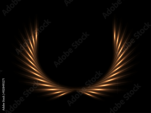 Gold laurel wreath. Winner award vector background. Golden branches of leaves with light neon glow effect.